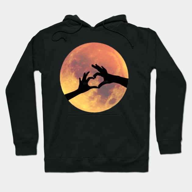 Full Moon with Heart Hands Silhouette Hoodie by Apathecary